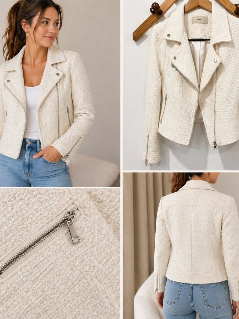 BlankNYC Ivory Tweed Moto Style Jacket | Size Small | EUC | Chic Luxe